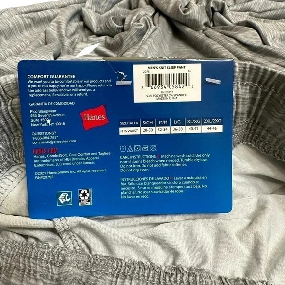 Hanes Men's Knit Sleep Lounge Pants Comfort Soft Light Gray Space XL(40-42) - Picture 4 of 8